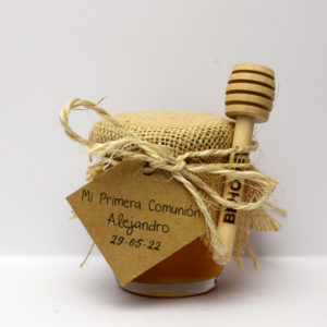 Tarro modelo BOL de 125g de miel con palito personalizado para eventos boda bautizo comunión celebración obsequio detalle regalo